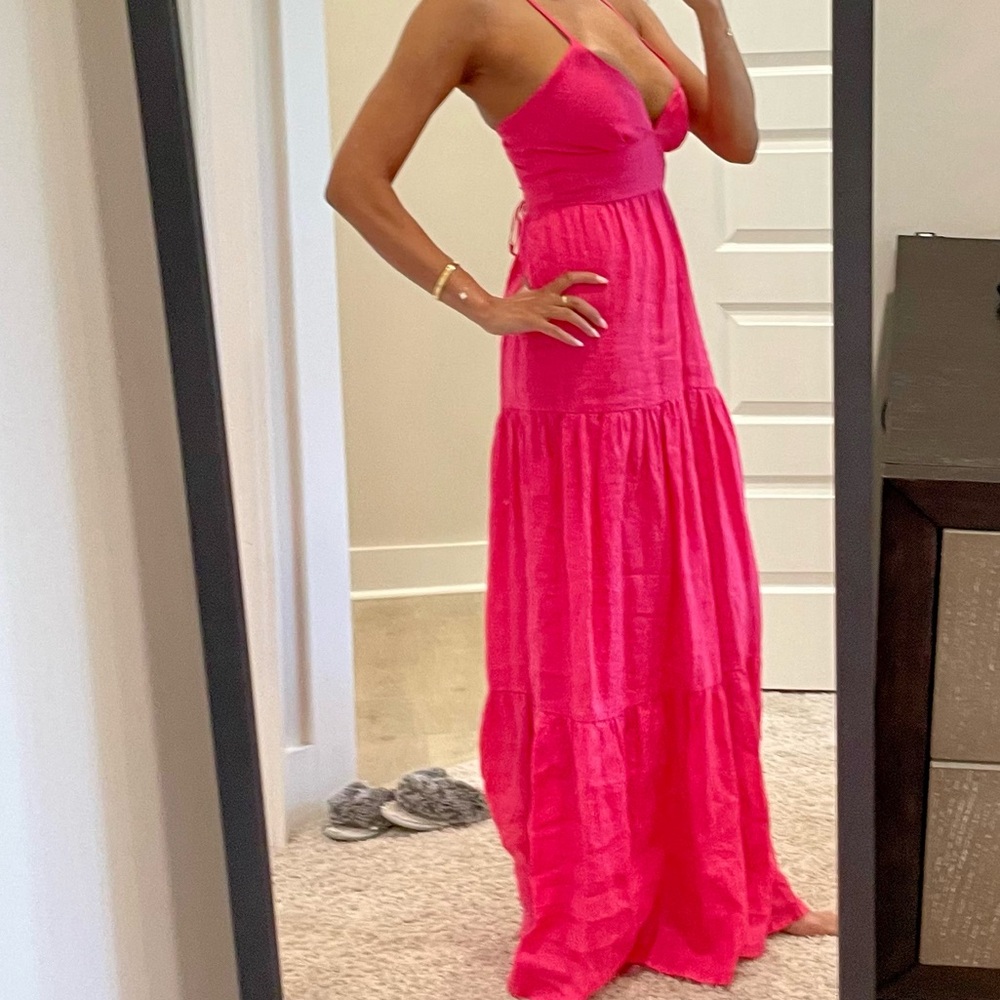 Pink linen maxi dress